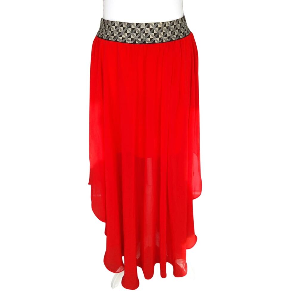 Y2K Charlotte Russe sheer red asymmetrical flowy skirt sz L fairy Whimsigoth